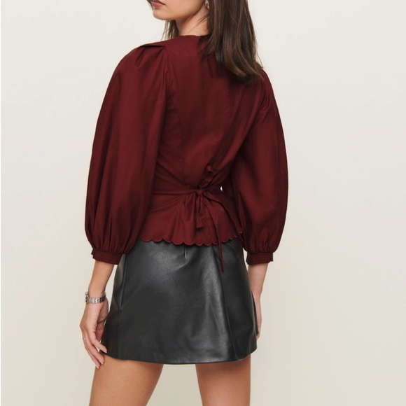 Reformaiton Elianna Top - Chianti Burgundy Red Wine Cotton Blouse French Holiday - Picture 3 of 12